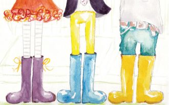 Illustration of varied peopled in gumboots